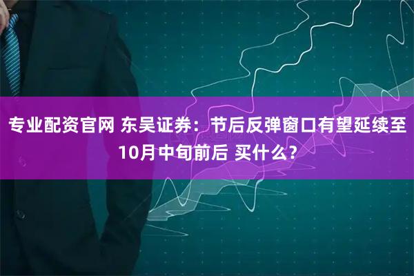 专业配资官网 东吴证券：节后反弹窗口有望延续至10月中旬前后 买什么？